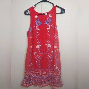 Anthropologie Akemi + Kin Red Sleeveless Embroidered Shift Dress Women's Size S
